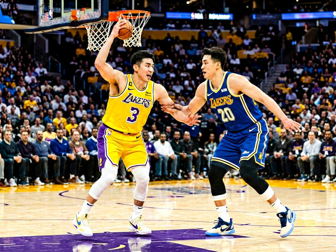 NBA湖人队与勇士队常规赛精彩对抗画面